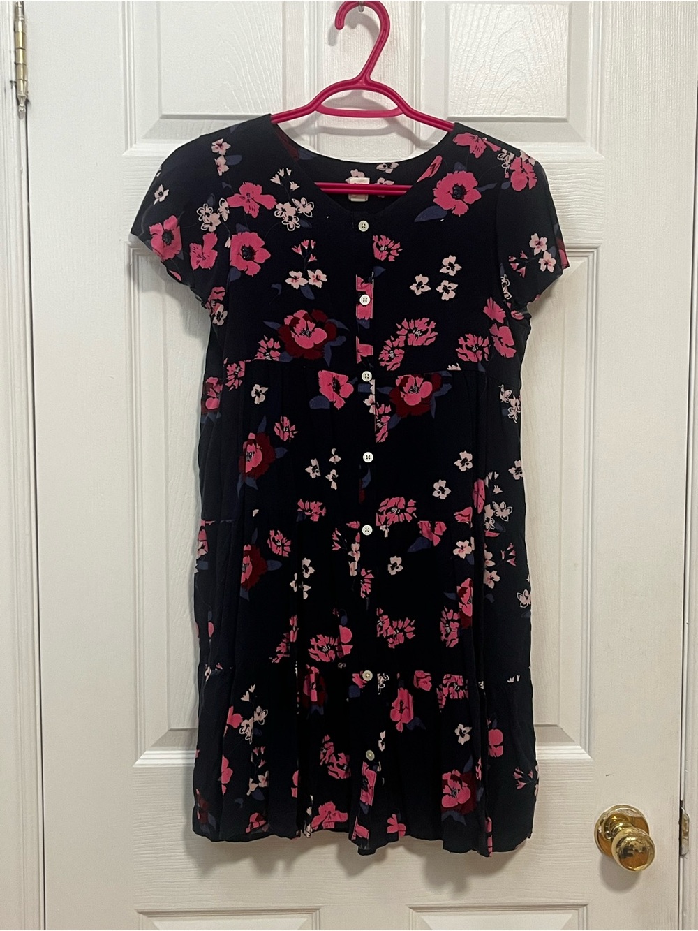 Girls' Black Floral Button-Front Dress